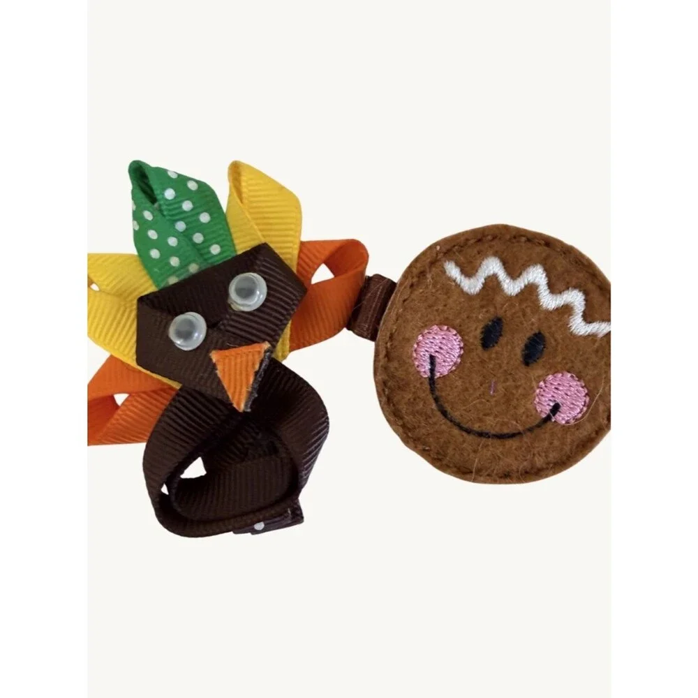 Handmade Thanksgiving Turkey Gingerbread Cookie Hair Clip Set Girls Fall Holiday